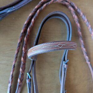 Crosby Raised Fancy Stitched English Bridle with braided reins- Cob Size